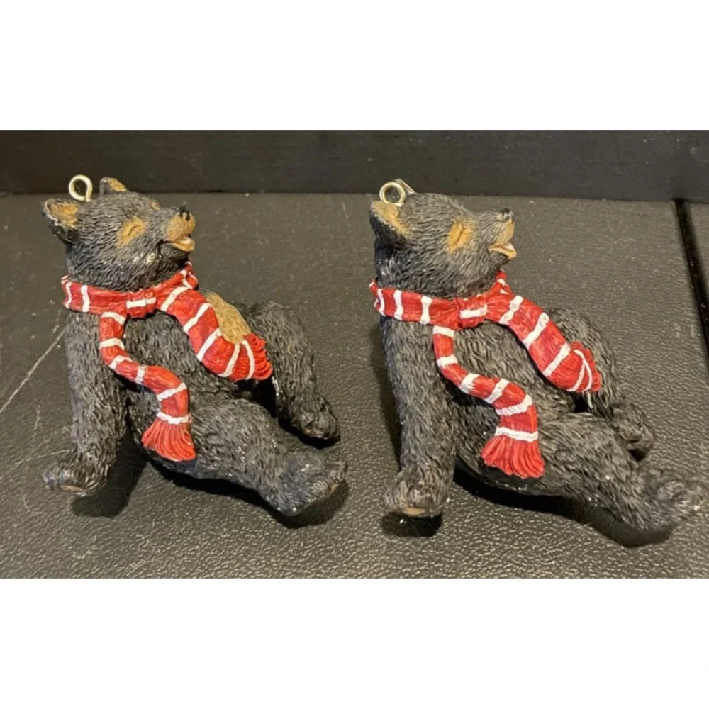 Black Bear Cubs Red Scarf Christmas Tree Holiday Ornament Set Of 2‎